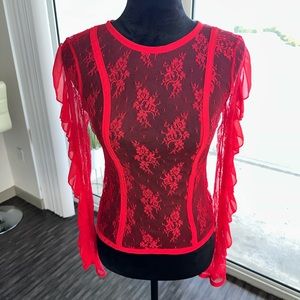 Long sleeve lace red shirt